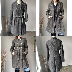 Express Wool Belted Peacoat Houndstooth Small